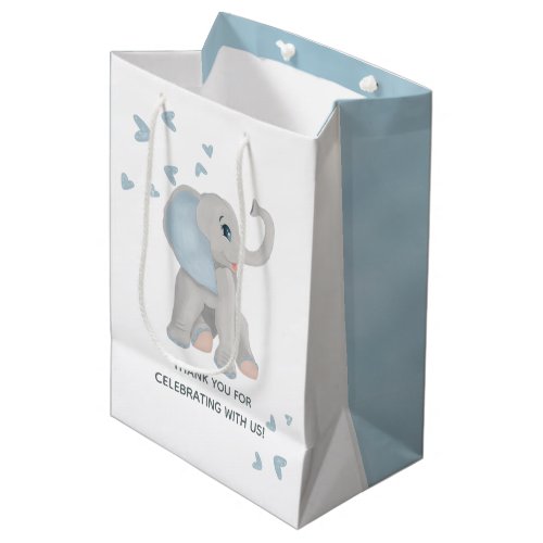 Watercolor Elephant Boy Blue Baby Shower Favor Bag