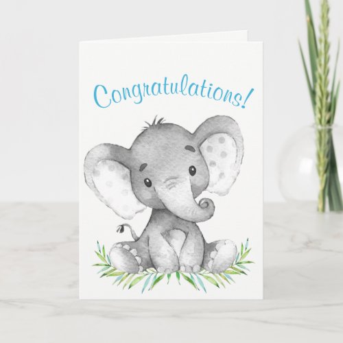 Watercolor Elephant Boy Congratulations Card