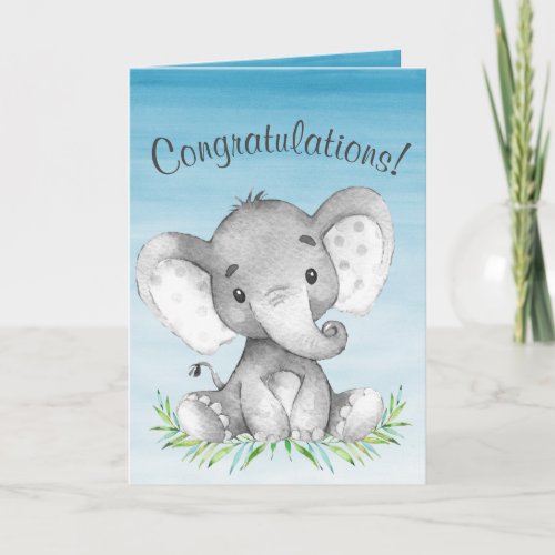 Watercolor Elephant Boy Congratulations Card