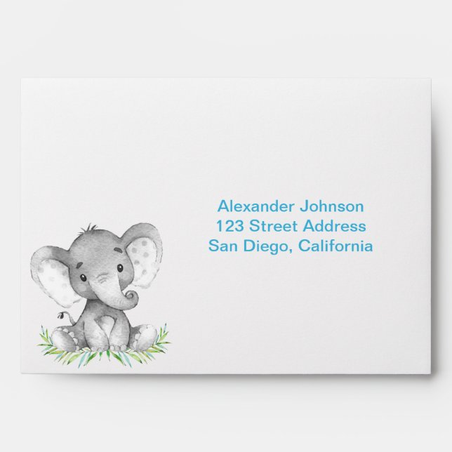Watercolor Elephant Boy Envelope (Front)