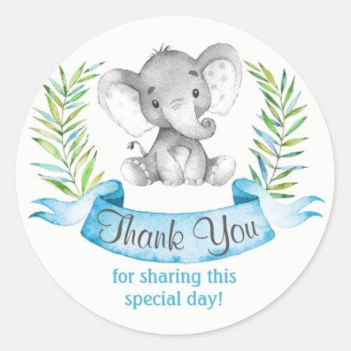 Watercolor Elephant Boy Thank You Classic Round Sticker