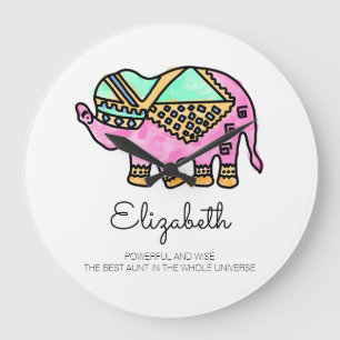 Watercolor elephant colorful modern personalized large clock