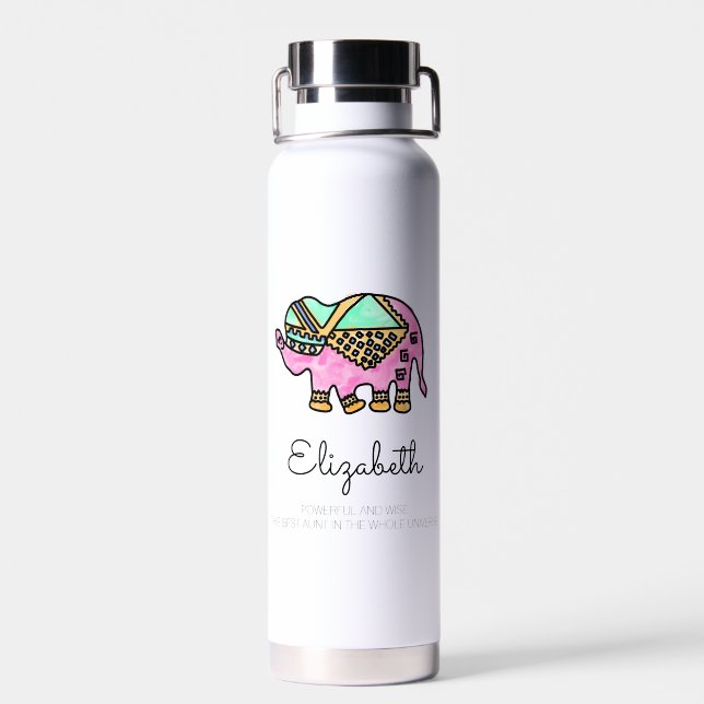 Watercolor elephant colorful modern personalized w water bottle (Back)