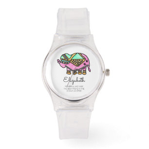 Watercolor elephant colorful modern personalized watch