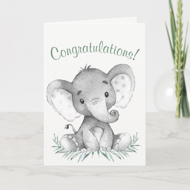 Watercolor Elephant Congratulations Card (Front)