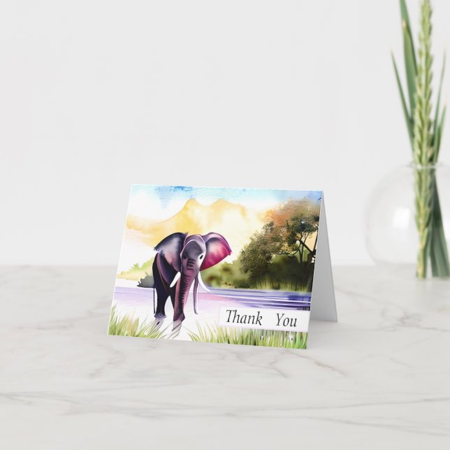 Watercolor elephant customizable card (Front)