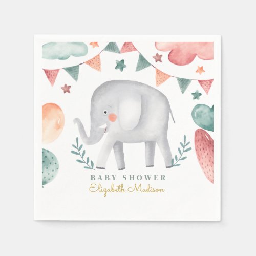 Watercolor Elephant Cute Baby Shower  Napkins