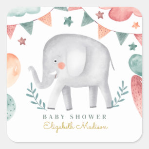 Watercolor Elephant Cute Baby Shower  Square Sticker