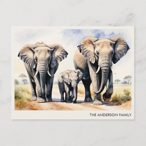 Watercolor Elephant Family Personalized Name