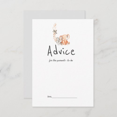 Watercolor Elephant Floral Baby Shower Parents  Advice Card