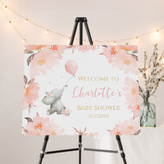 Watercolor Elephant Floral Baby Shower Welcome Foam Board