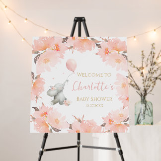 Watercolor Elephant Floral Baby Shower Welcome Foam Board