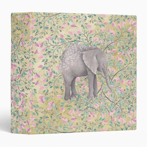 Watercolor Elephant Flowers Gold Glitter Binder