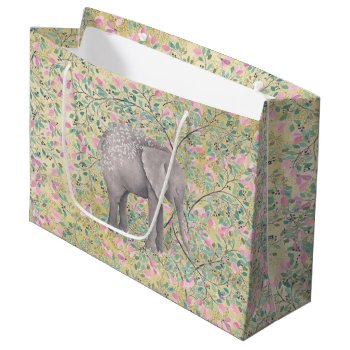 Watercolor Elephant Flowers Gold Glitter Large Gift Bag by GiftsGaloreStore at Zazzle