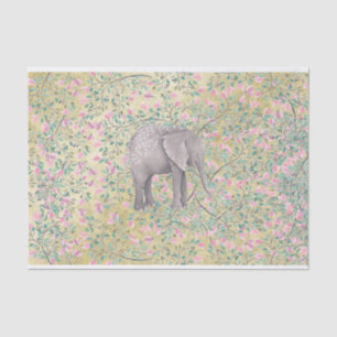 Watercolor Elephant Flowers Gold Glitter Tissue Paper