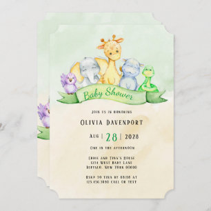 Watercolor Elephant & Friends Baby Shower Invitation