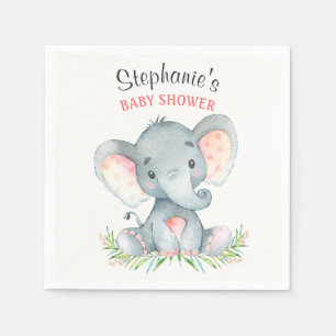 Watercolor Elephant Girl Baby Shower Napkins