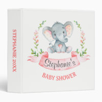 Watercolor Elephant Girl Baby Shower Photo Album Binder