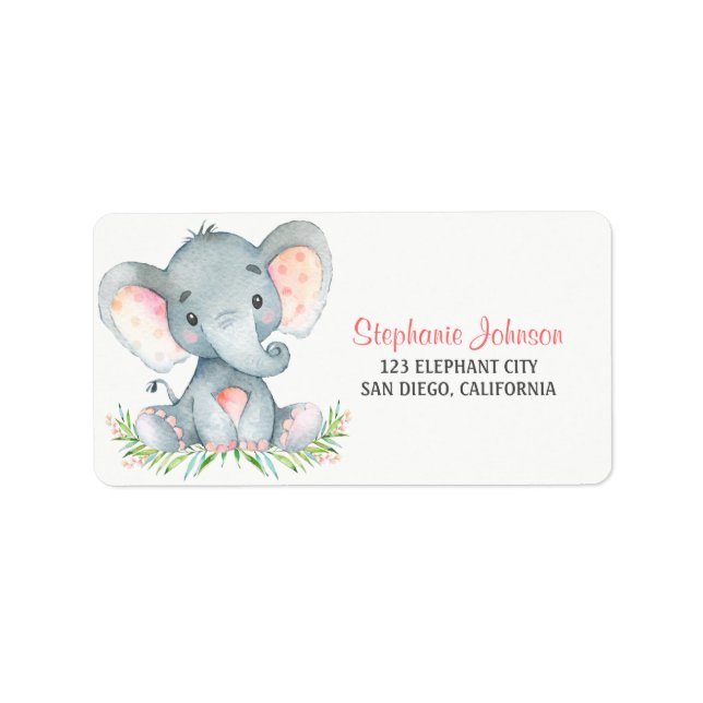 Watercolor Elephant Girl Label (Front)