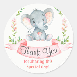 Watercolor Elephant Girl Thank You Classic Round Sticker