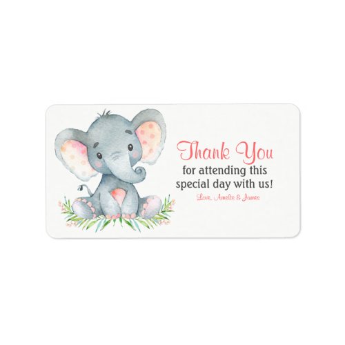 Watercolor Elephant Girl Thank You Label