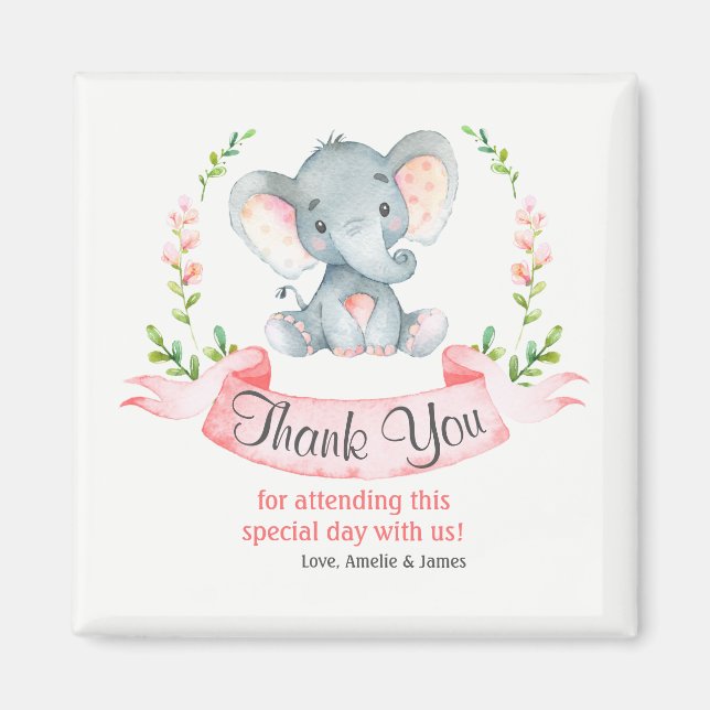 Watercolor Elephant Girl Thank You Magnet (Front)