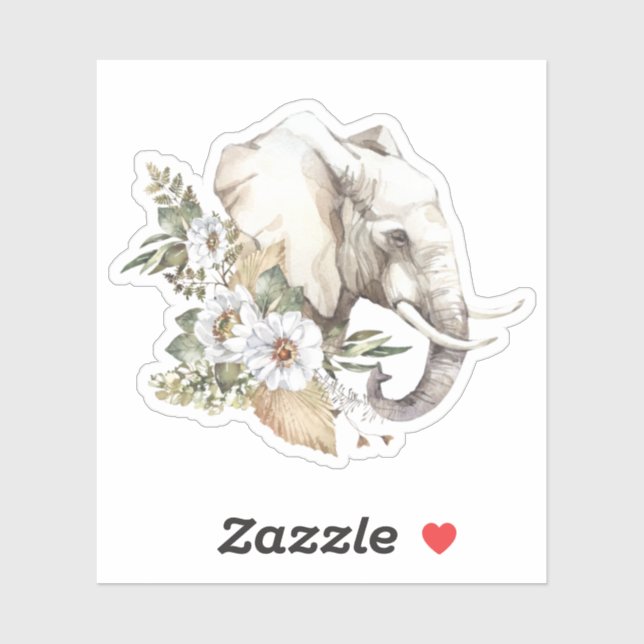 Watercolor Elephant Head & White Flowers Sticker (Sheet)