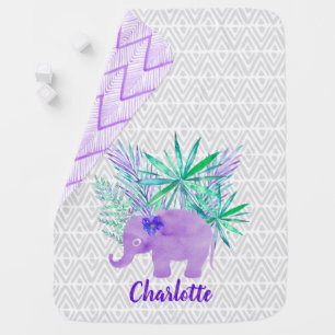 Watercolor Elephant Jungle Shibori Primitive Stroller Blanket