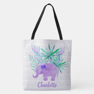 Watercolor Elephant Jungle Shibori Primitive Tote Bag