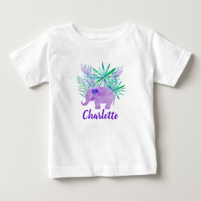 Watercolor Elephant Jungle Tropical Customizable Baby T-Shirt (Front)