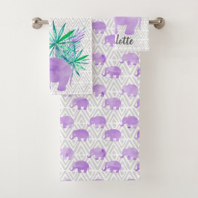 Watercolor Elephant Jungle Tropical Customizable Bath Towel Set (Insitu)