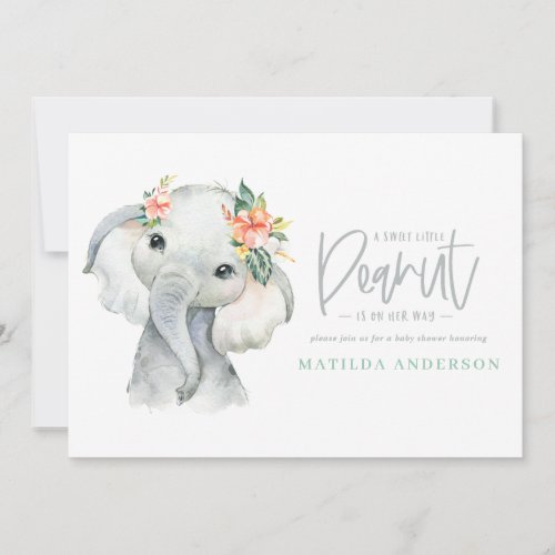 Watercolor elephant little girl baby shower party