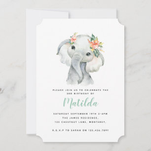 Watercolor elephant little girl birthday party
