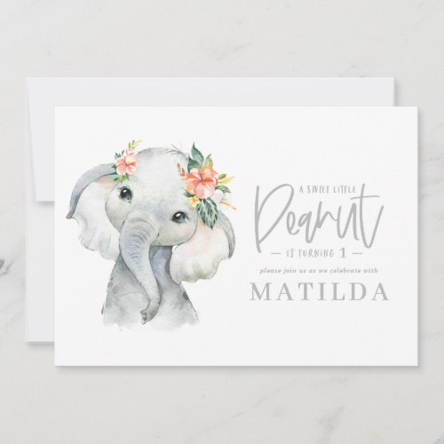 Watercolor elephant little girl birthday party