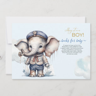 Watercolor Elephant nautical theme Books for baby Invitation