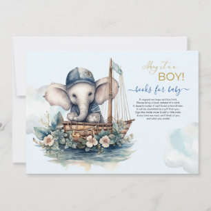 Watercolor Elephant nautical theme Books for baby Invitation