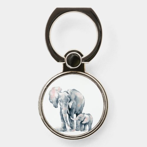 Watercolor Elephant Parent Calf Watercolor Animal  Phone Ring Stand