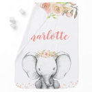 Watercolor Elephant Personalized Girl Baby Blanket Watercolor Elephant Personalized Girl Baby Blanket