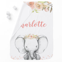 Watercolor Elephant Personalized Girl Baby Blanket Watercolor Elephant Personalized Girl Baby Blanket