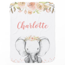 Watercolor Elephant Personalized Girl Baby Blanket Watercolor Elephant Personalized Girl Baby Blanket