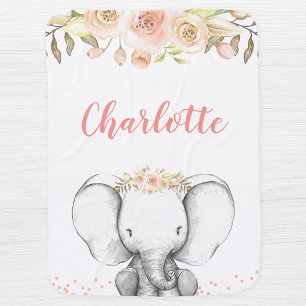 Watercolor Elephant Personalized Girl Baby Blanket