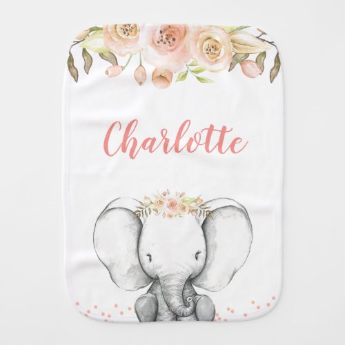 Watercolor Elephant Personalized Girl Baby Burp Cloth