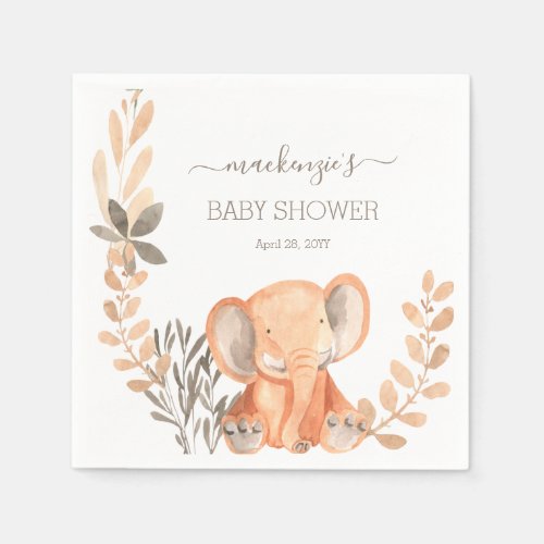 Watercolor Elephant Safari Baby Shower Napkins