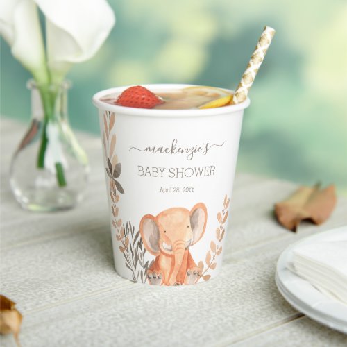 Watercolor Elephant Safari Baby Shower Paper Cups