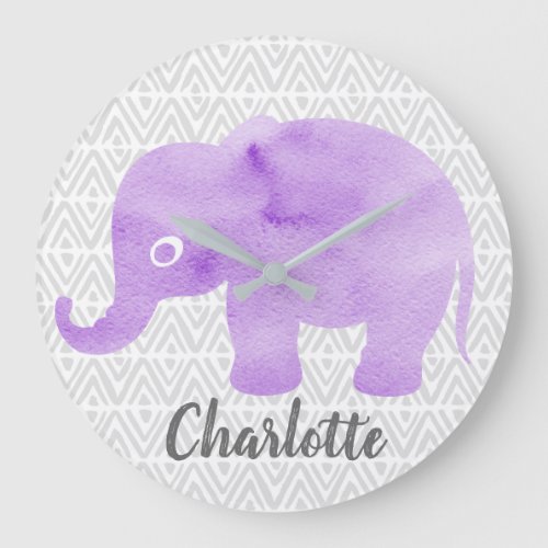 Watercolor Elephant Shibori Primitive Chevron Large Clock