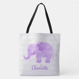 Watercolor Elephant Shibori Primitive Chevron Tote Bag