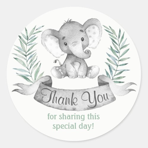 Watercolor Elephant Thank You Classic Round Sticker