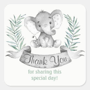Watercolor Elephant Thank You Square Sticker