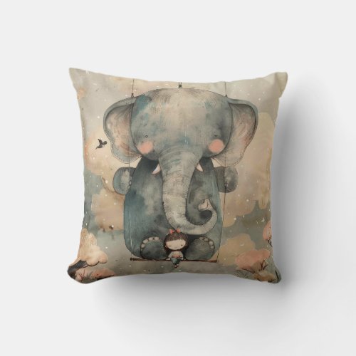 Watercolor Elephant Throw Pillow