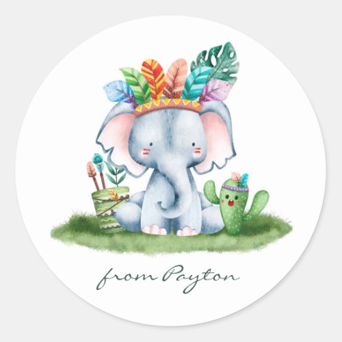 Watercolor Elephant Tribal Safari Birthday Classic Round Sticker